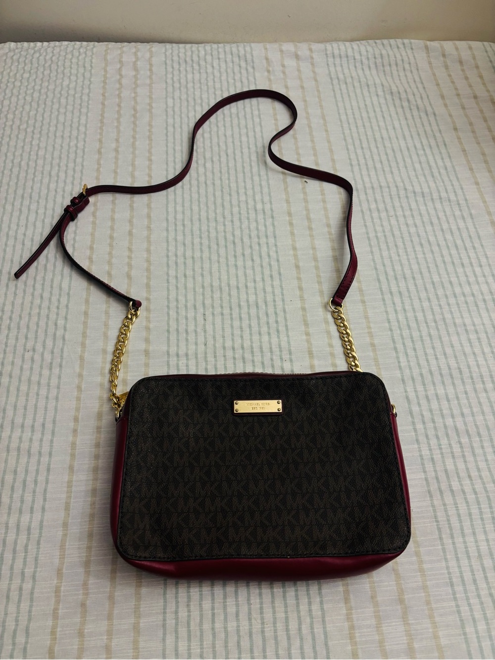 Michael Kors Brown and Burgundy Chain Strap Crossbody Bag